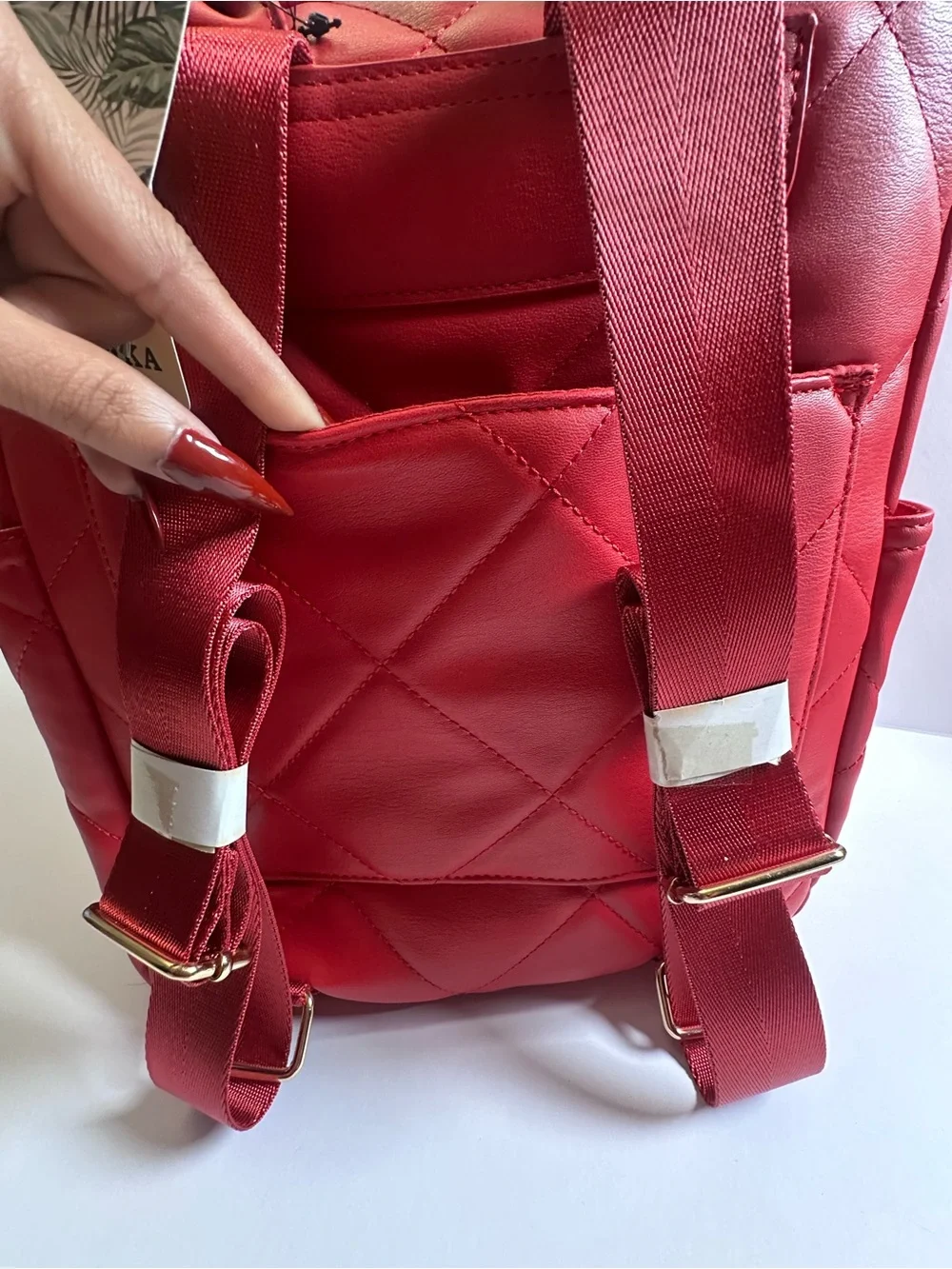 RED NWT Badgley Mischka Diamond-Quilted Vegan Leather Laptop Backpack